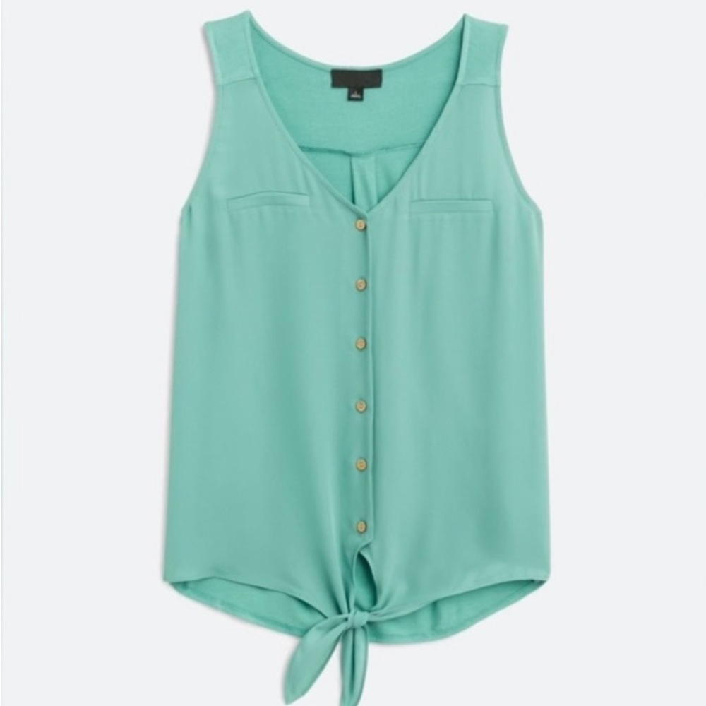 FORTUNE + IVY Bendry Mixed Material Tie-Front Blouse